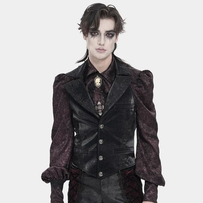 Schwarze Herrenweste mit Gothic-Jacquardmuster, einreihig, Neckholder