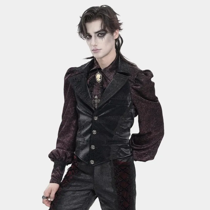 Schwarze Herrenweste mit Gothic-Jacquardmuster, einreihig, Neckholder