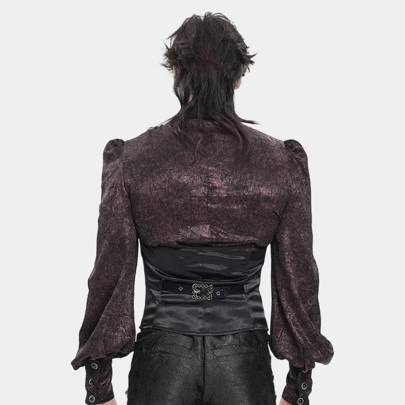 Schwarze Herrenweste mit Gothic-Jacquardmuster, einreihig, Neckholder