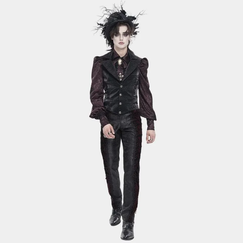 Schwarze Herrenweste mit Gothic-Jacquardmuster, einreihig, Neckholder