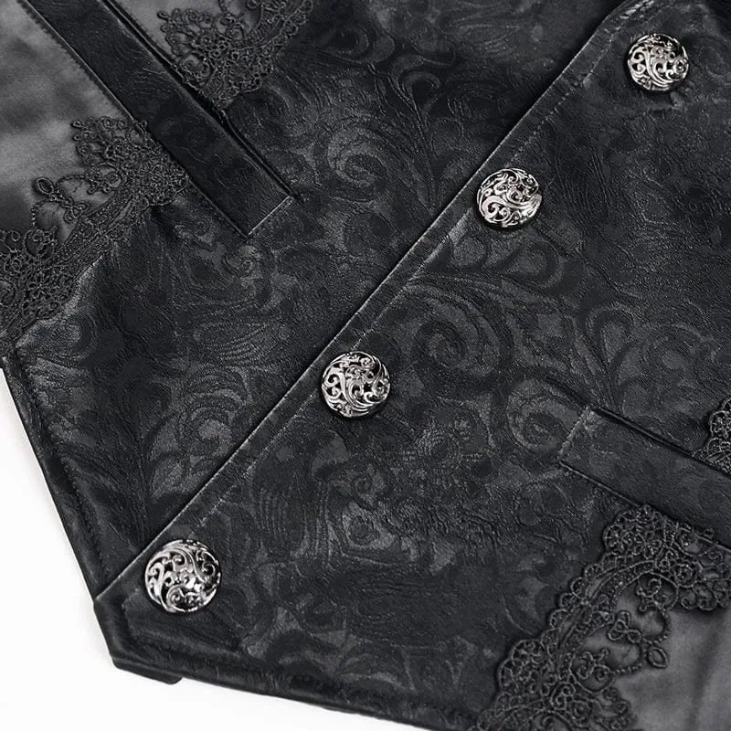 Schwarze Herrenweste mit Gothic-Jacquardmuster, einreihig, Neckholder
