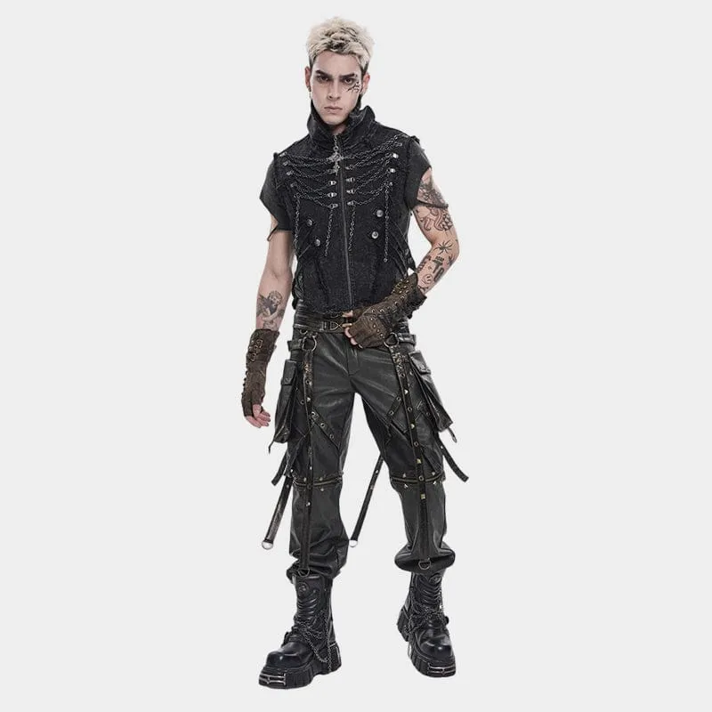 Punkige Herrenweste mit Riemen, Ketten und ohne Kanten