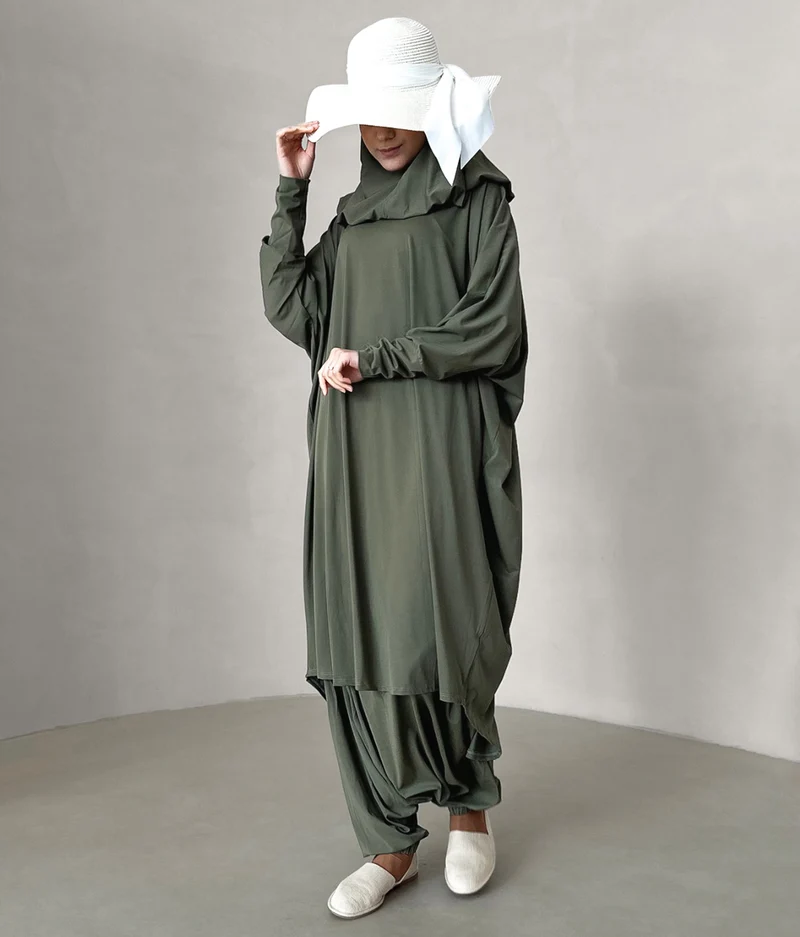 3-lagiger Burkini in Übergröße – Blatt