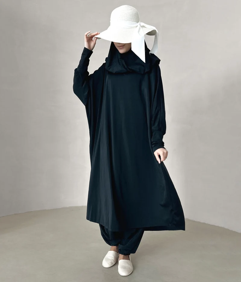 3-lagiger Burkini in Übergröße – Schwarz