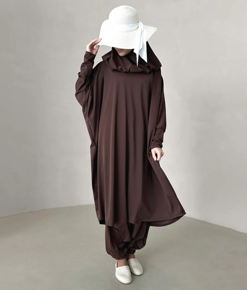 3-lagiger Burkini in Übergröße – Braun