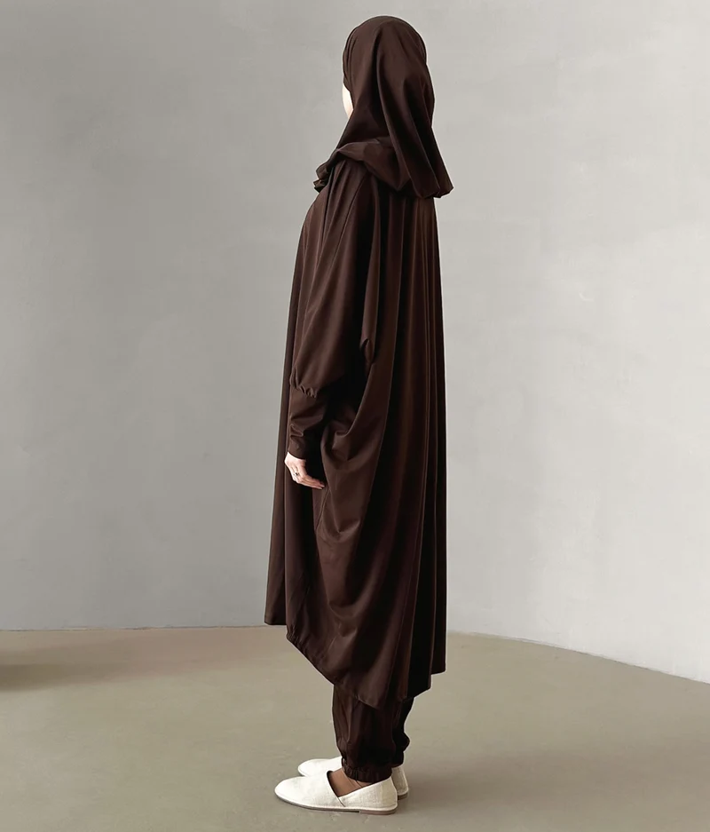 3-lagiger Burkini in Übergröße – Braun