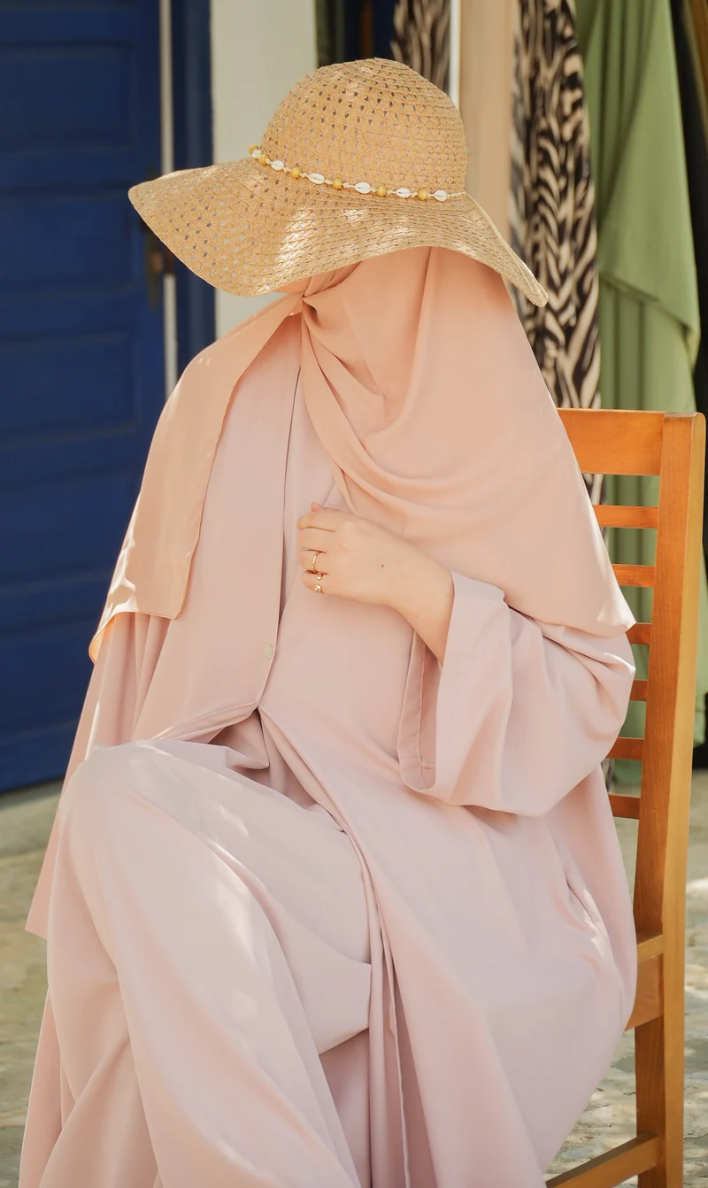 Elizabeth Offenes Abaya-Set – Rosécreme