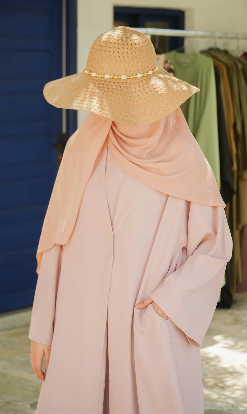 Elizabeth Offenes Abaya-Set – Rosécreme