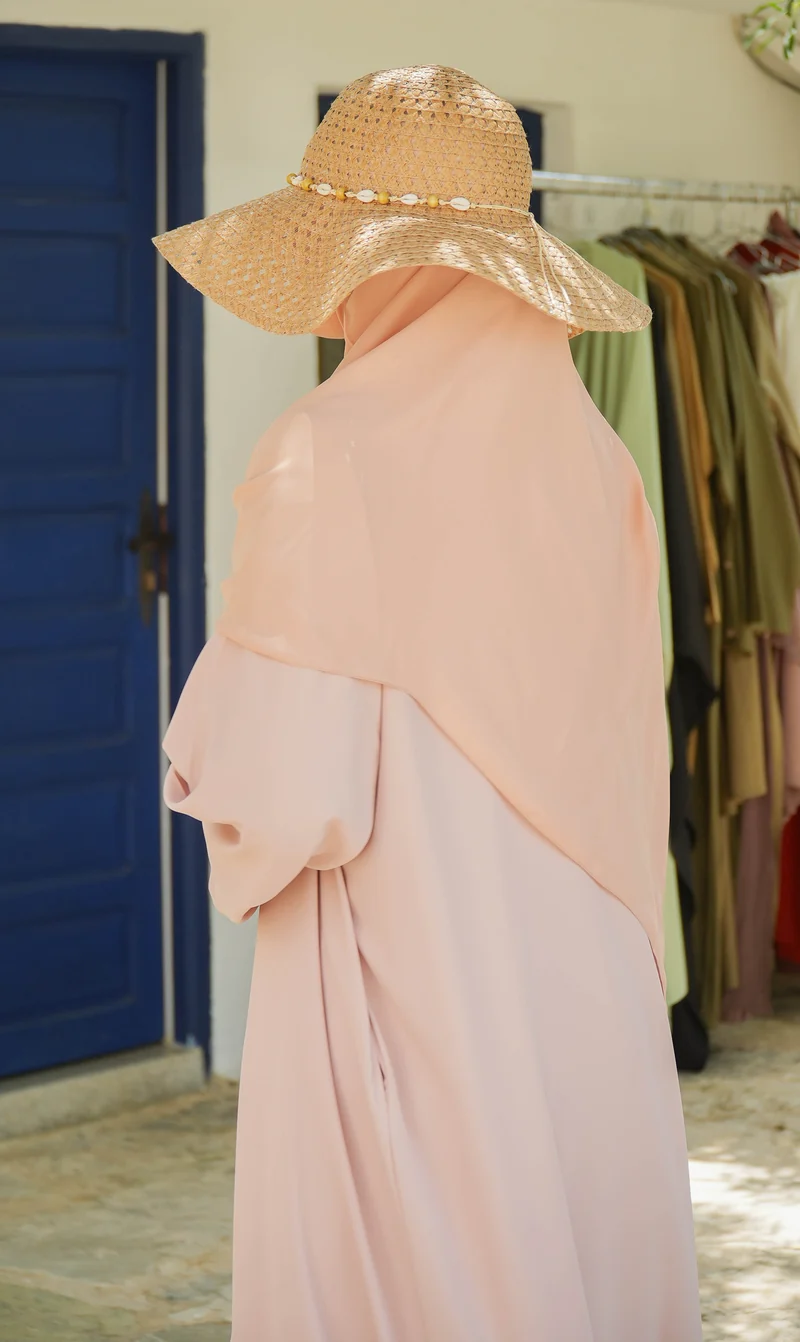 Elizabeth Offenes Abaya-Set – Rosécreme