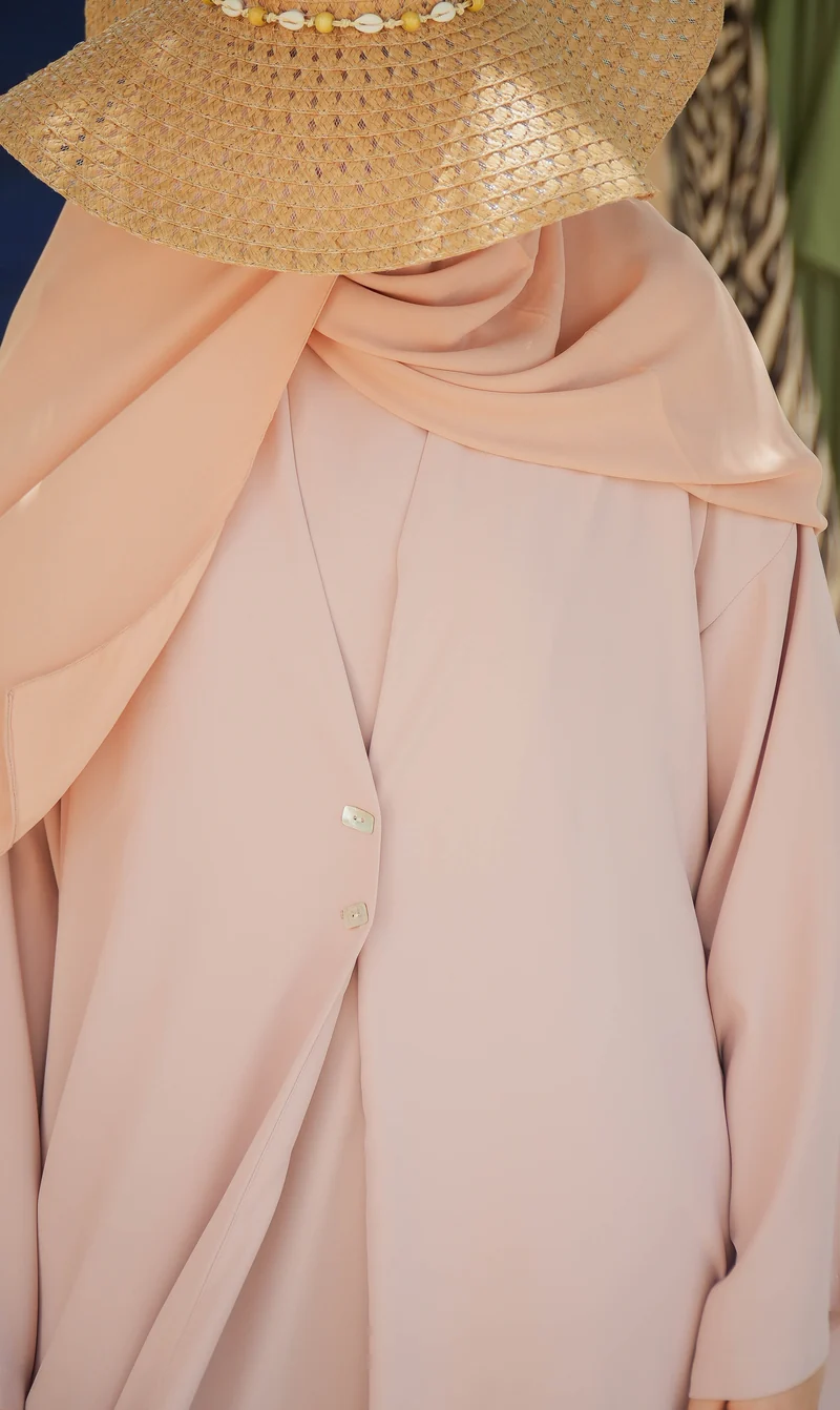 Elizabeth Offenes Abaya-Set – Rosécreme
