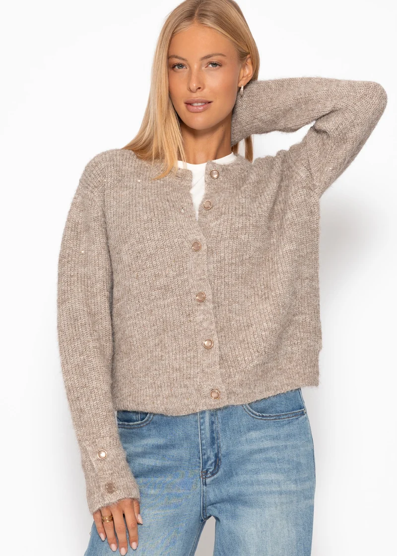 Cardigan mit Pailletten und Lurex - taupe