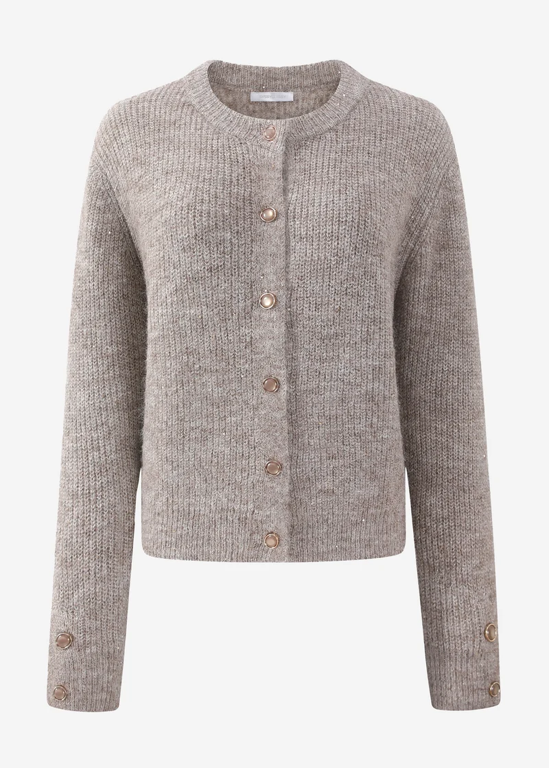 Cardigan mit Pailletten und Lurex - taupe
