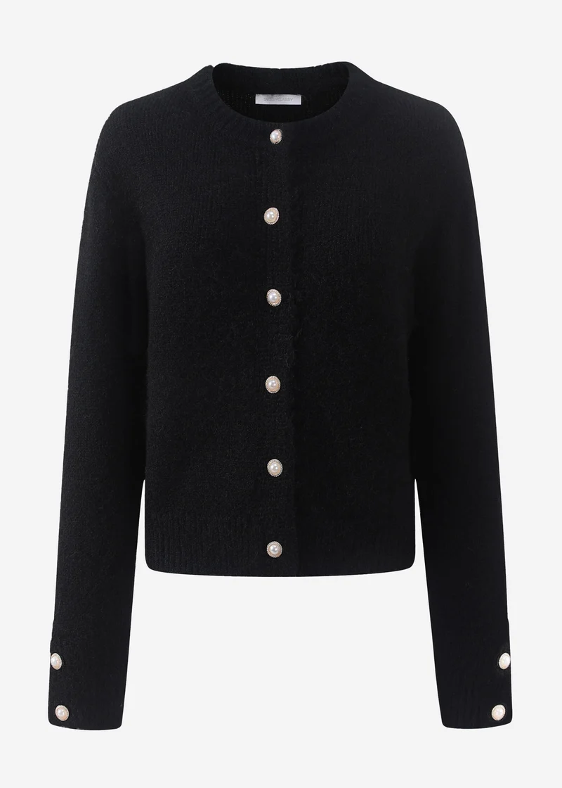 Cardigan mit Perlenknöpfen - schwarz