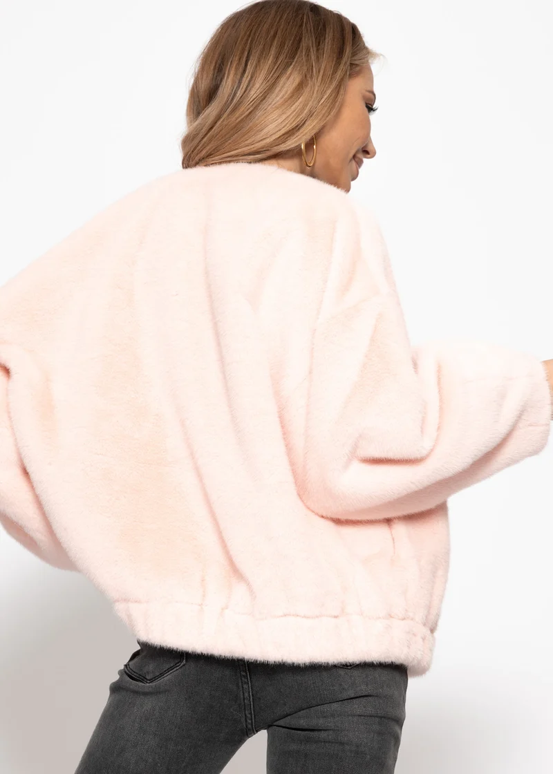 Bomberjacke aus Fellimitat - rosa