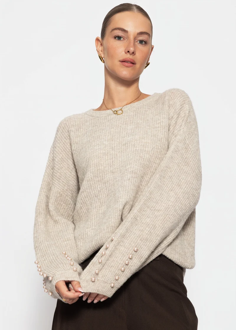 Pullover mit Perlendetails - beige