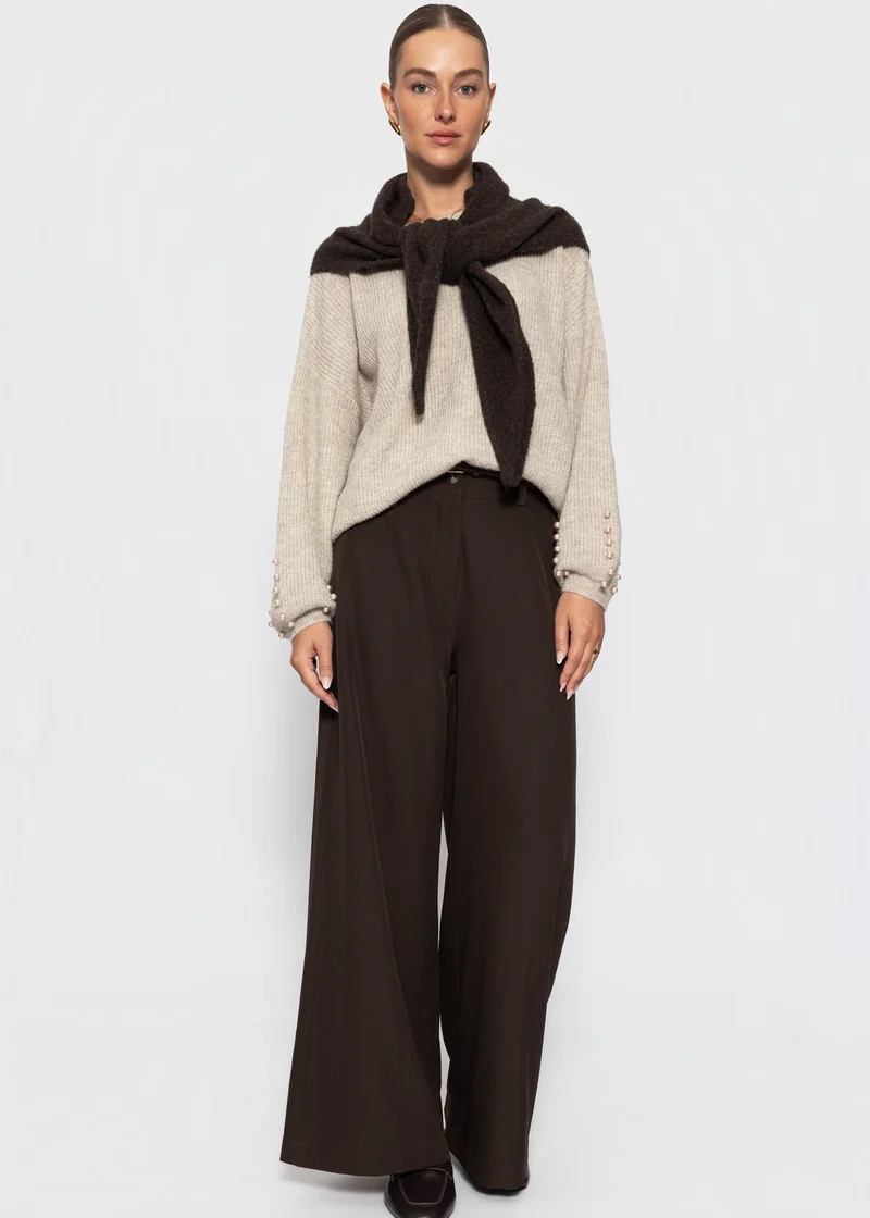 Pullover mit Perlendetails - beige
