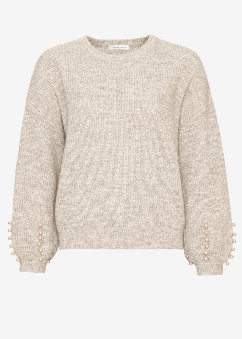 Pullover mit Perlendetails - beige