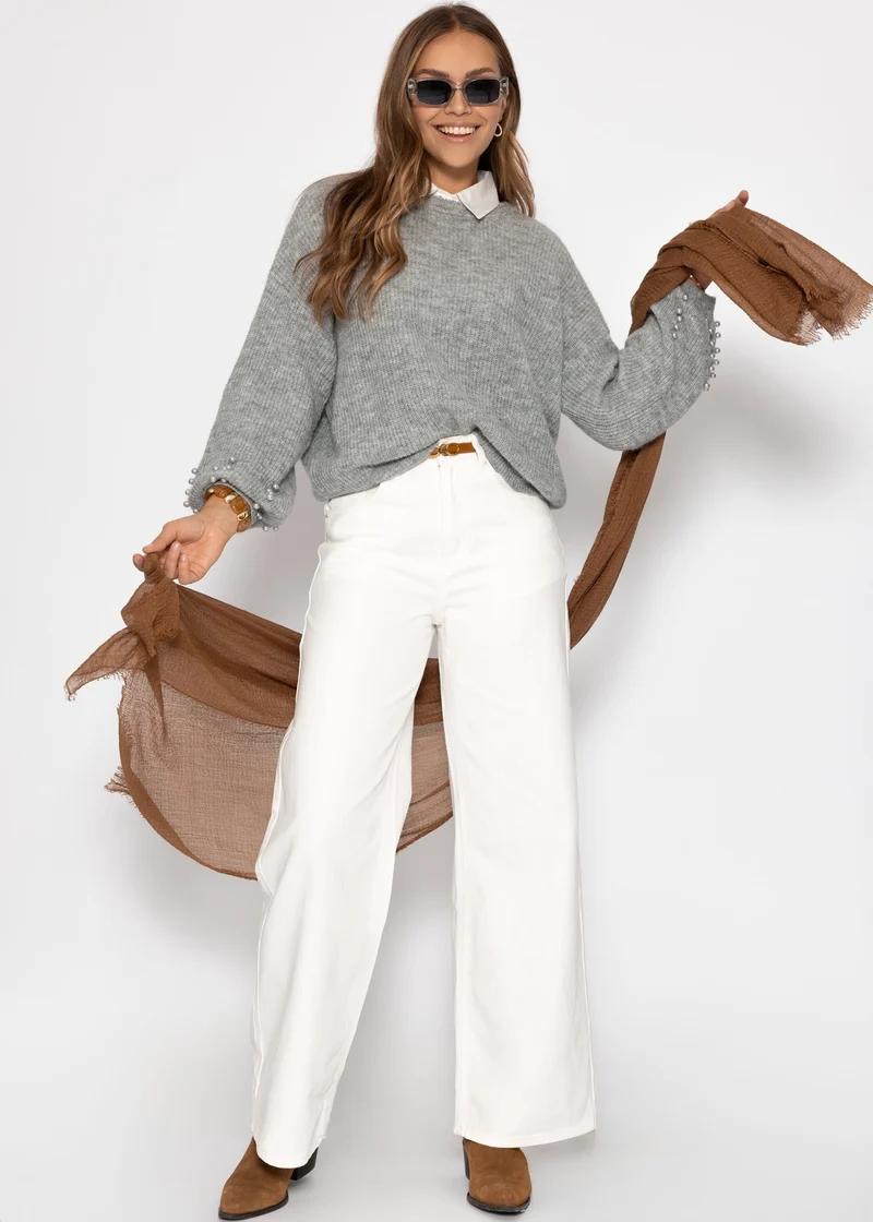 Pullover mit Perlendetails - grau