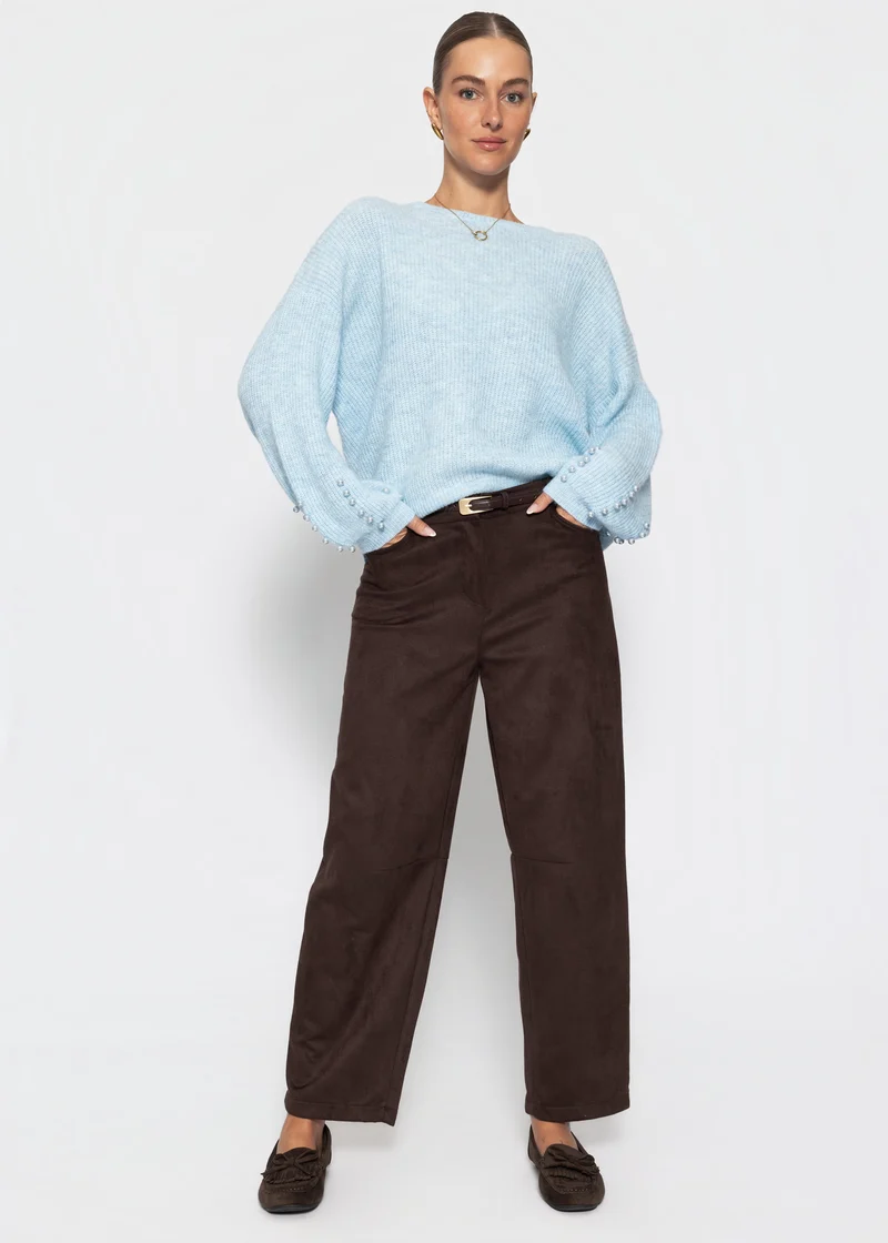 Pullover mit Perlendetails - hellblau
