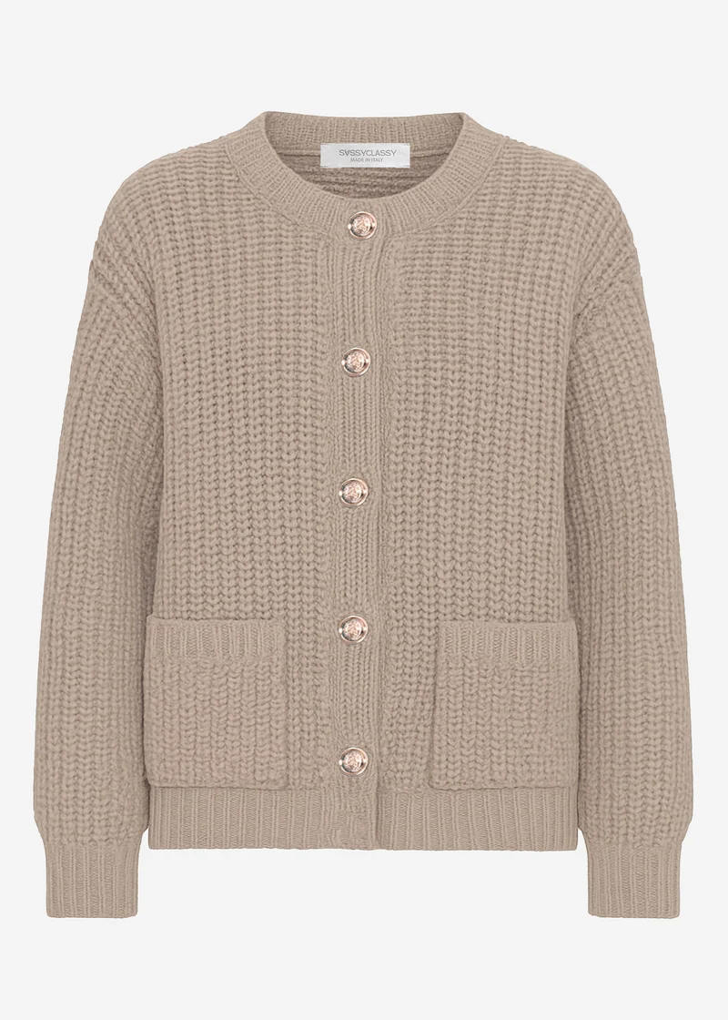 Gerippter Cardigan mit Taschen - taupe