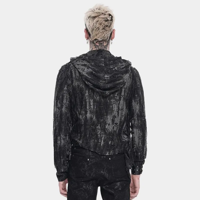 Punk-Hoodie für Herren mit Rissen und Kettenapplikationen