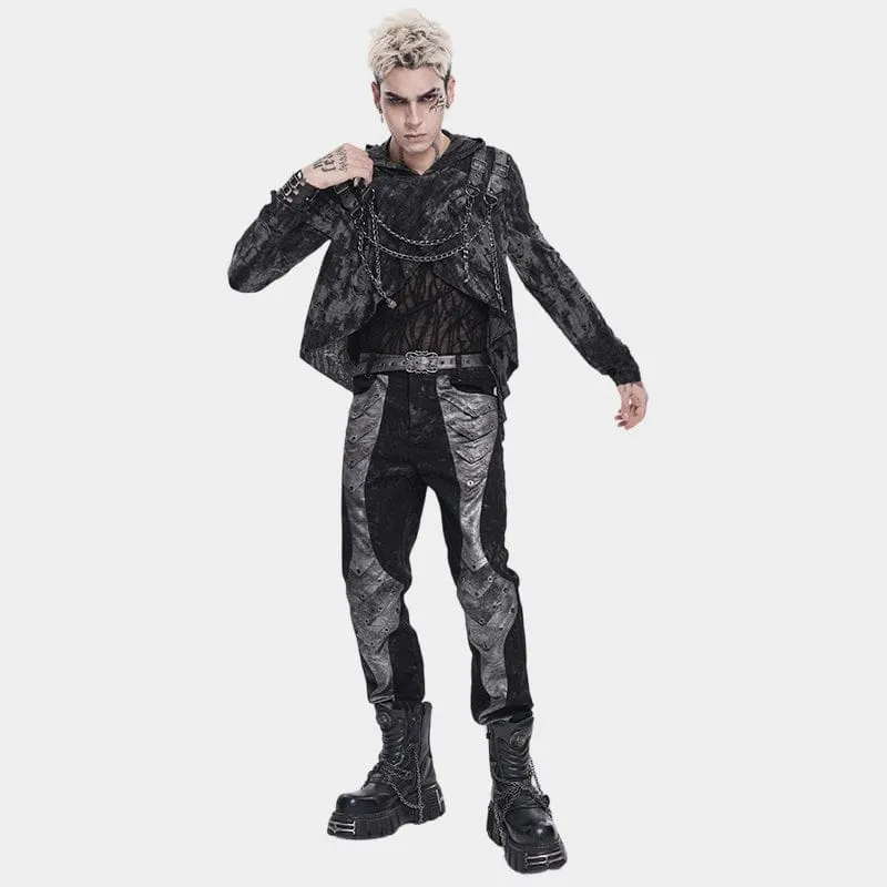 Punk-Hoodie für Herren mit Rissen und Kettenapplikationen