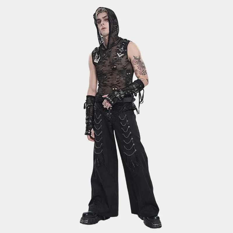 Punk-Tanktop für Herren mit Totenkopf-Kapuze und Mesh-Einsatz