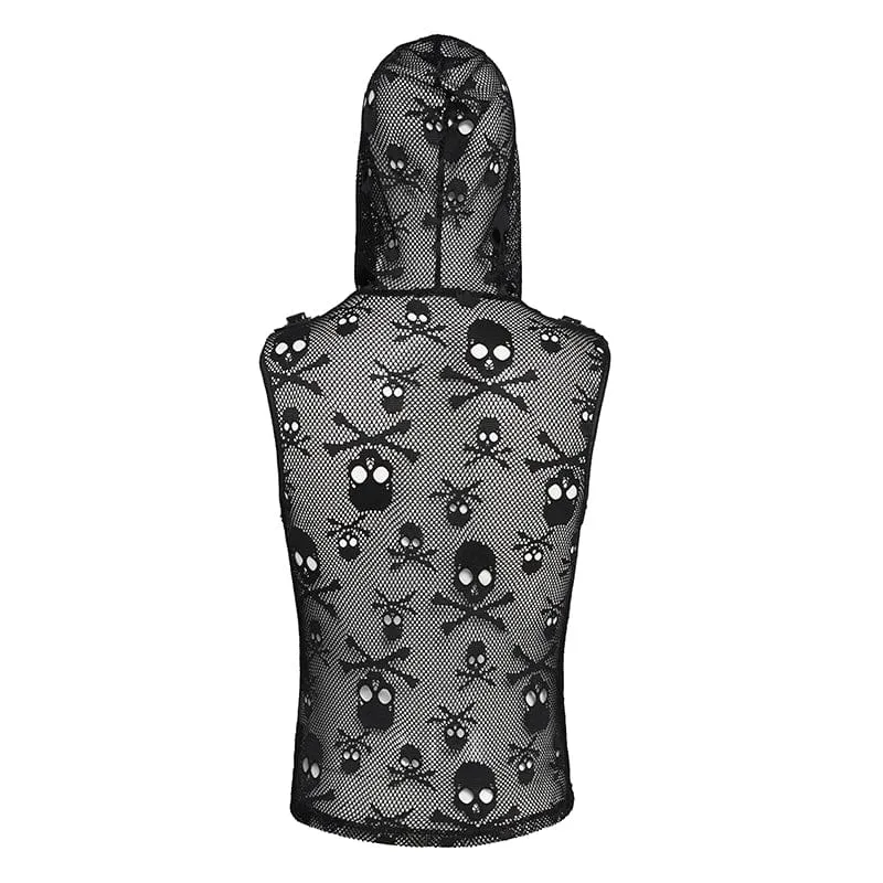 Punk-Tanktop für Herren mit Totenkopf-Kapuze und Mesh-Einsatz