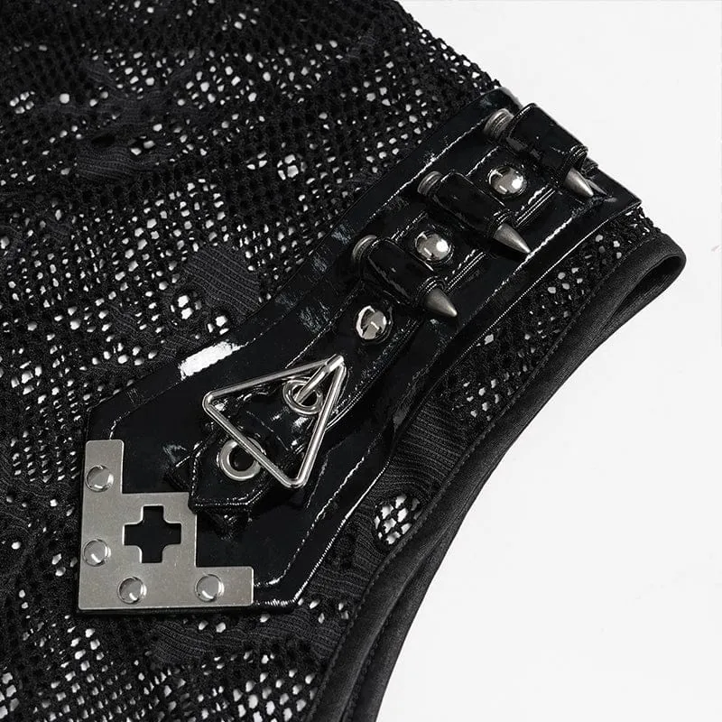 Punk-Tanktop für Herren mit Totenkopf-Kapuze und Mesh-Einsatz
