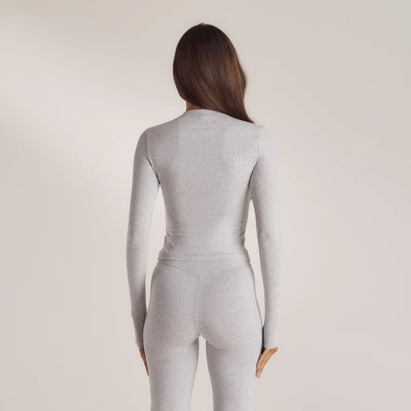 Baumwoll-Langarmshirt - Grauer Melange