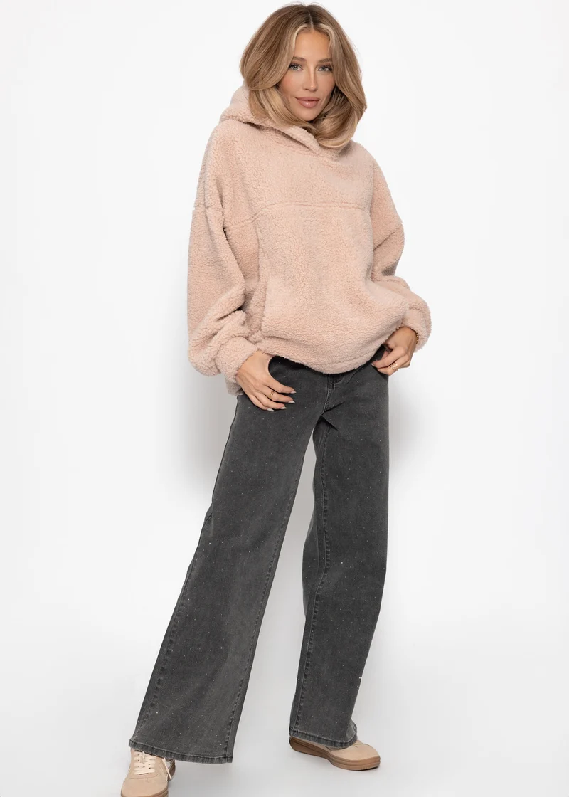 Oversize Teddy Sweatshirt mit Kapuze - rosa