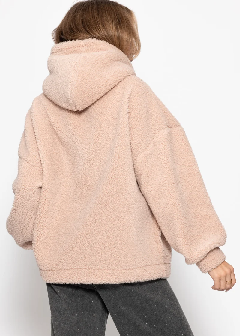 Oversize Teddy Sweatshirt mit Kapuze - rosa