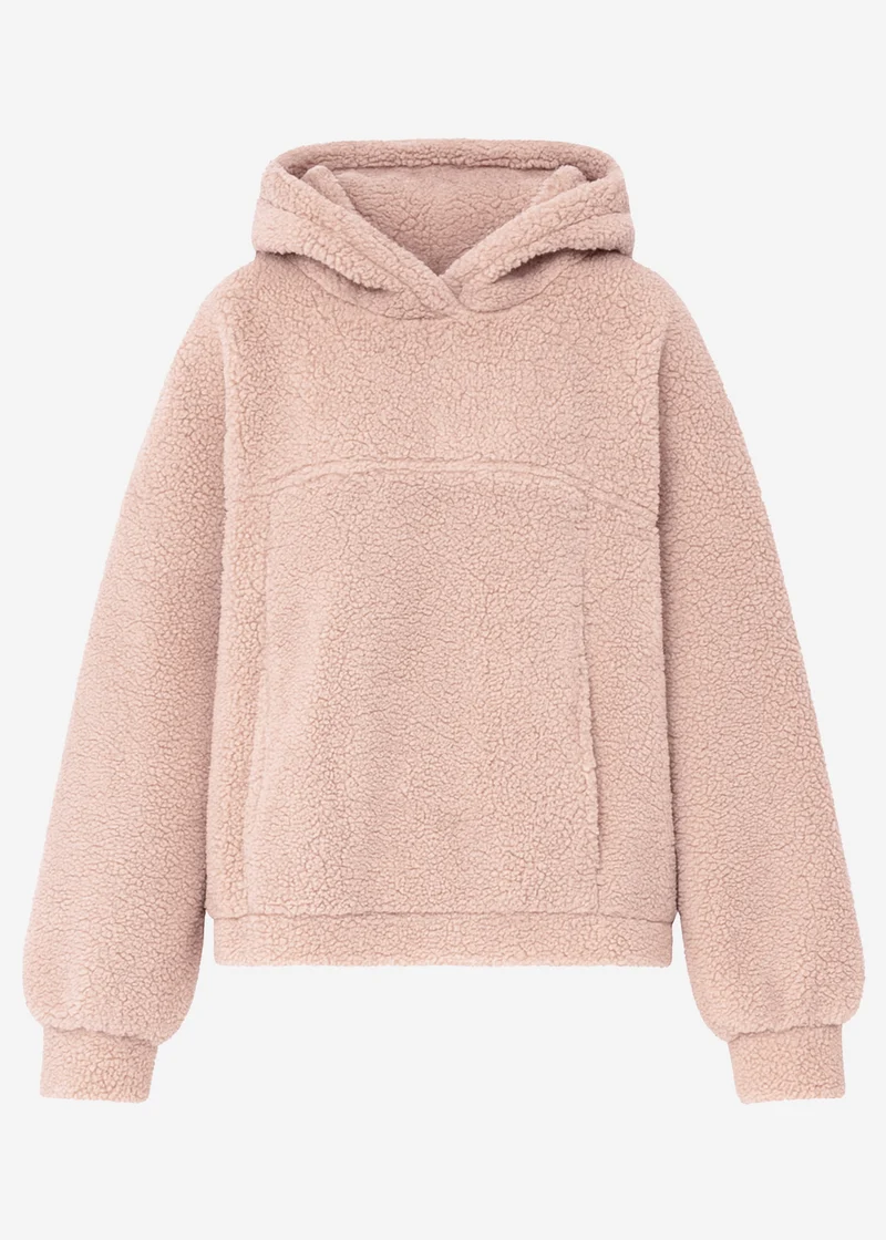 Oversize Teddy Sweatshirt mit Kapuze - rosa