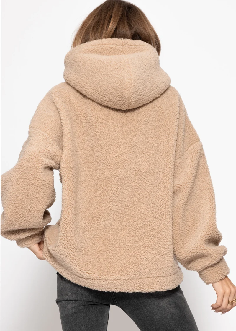 Oversize Teddy Sweatshirt mit Kapuze - beige