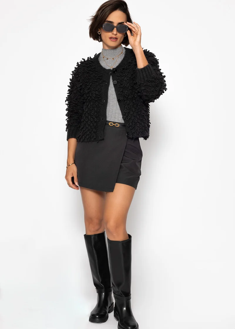 Strickjacke mit Loop-Struktur - schwarz