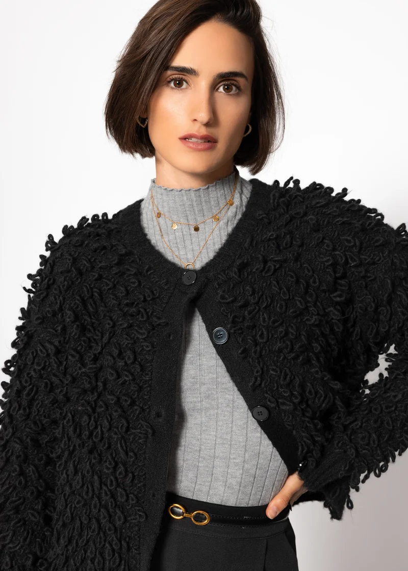 Strickjacke mit Loop-Struktur - schwarz