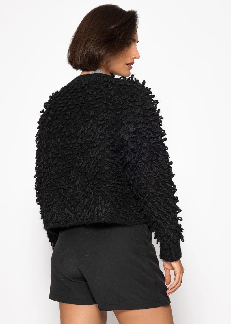 Strickjacke mit Loop-Struktur - schwarz