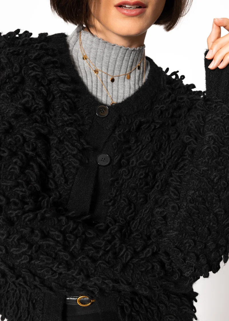 Strickjacke mit Loop-Struktur - schwarz