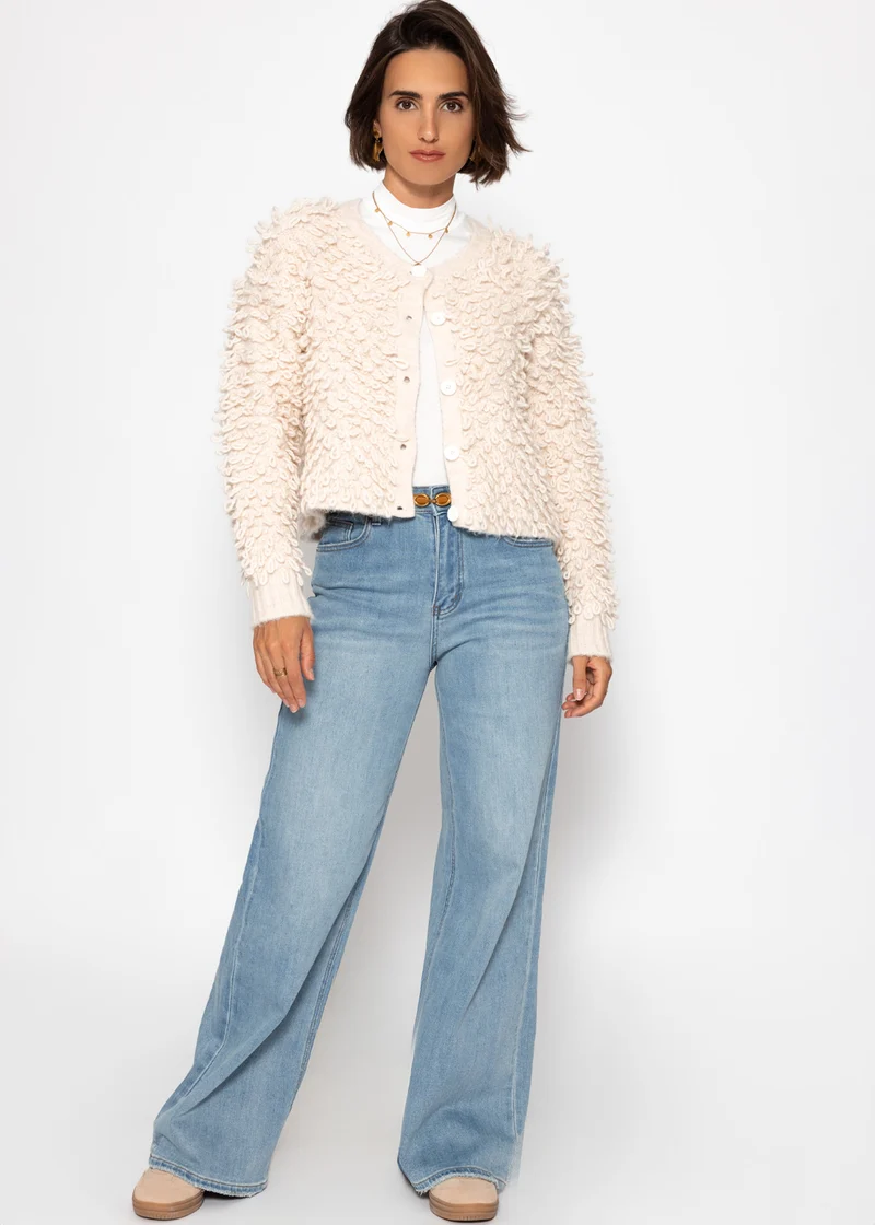 Strickjacke mit Loop-Struktur - hellbeige