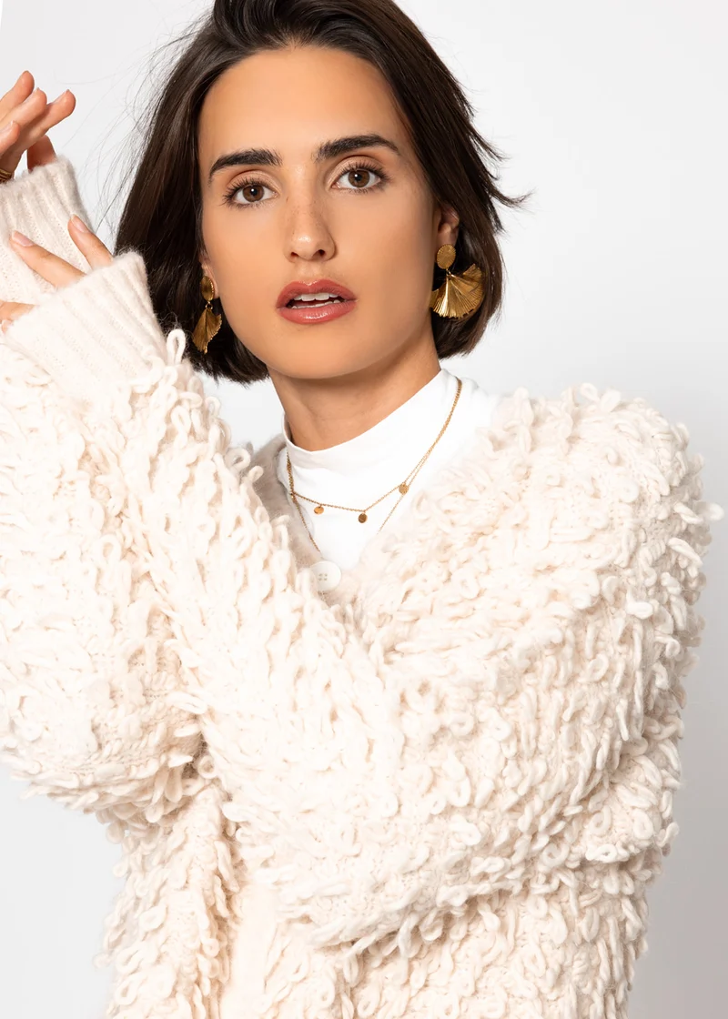 Strickjacke mit Loop-Struktur - hellbeige