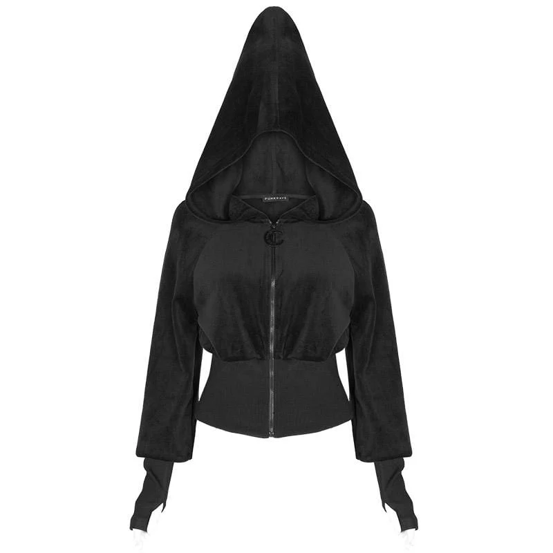 Damen Grunge Witch Hood Mitt Reißverschlussjacken