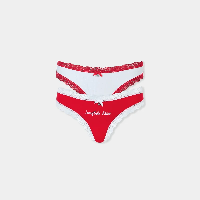 Schneeflocken-Strings (2er-Pack) - Rot/Weiß