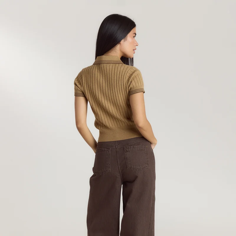 Gestricktes Polo-Top - Hellbraun
