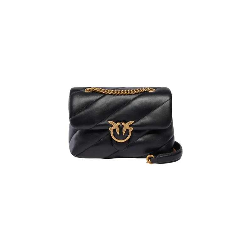 Pinko Schwarze Damen-Umhängetasche aus Leder, Größe 22 cm