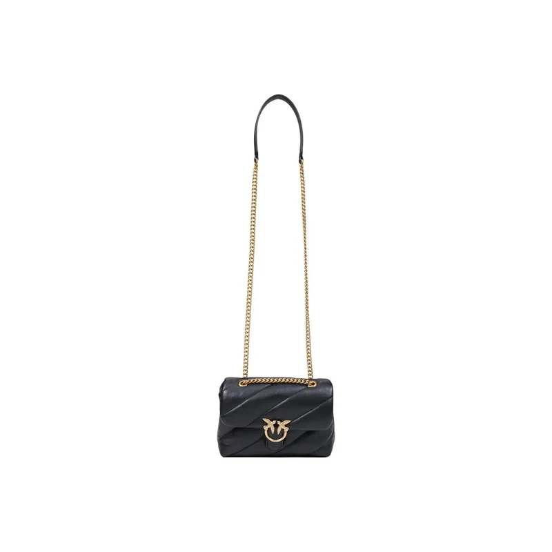 Pinko Schwarze Damen-Umhängetasche aus Leder, Größe 22 cm