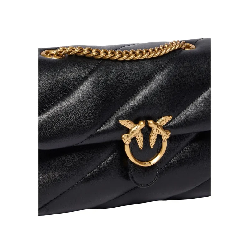 Pinko Schwarze Damen-Umhängetasche aus Leder, Größe 22 cm