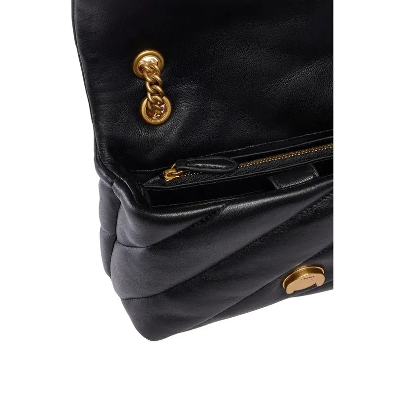 Pinko Schwarze Damen-Umhängetasche aus Leder, Größe 22 cm
