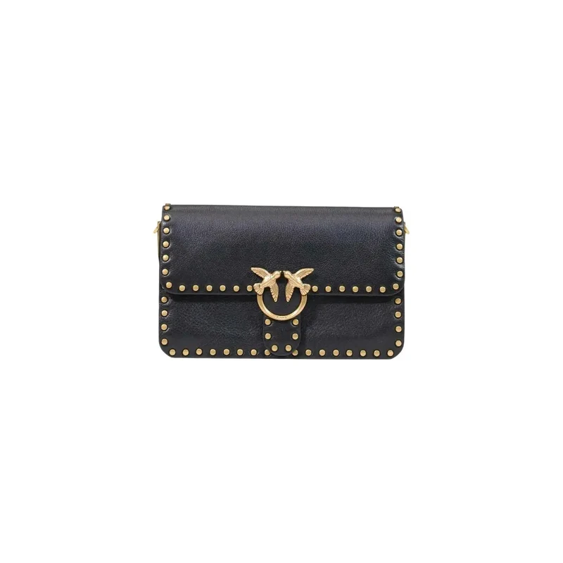 Pinko Schwarze Damen-Ledertasche mit Nieten, klein, B 27 cm