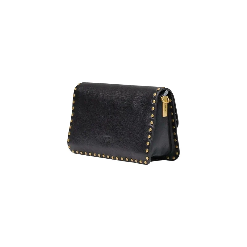 Pinko Schwarze Damen-Ledertasche mit Nieten, klein, B 27 cm