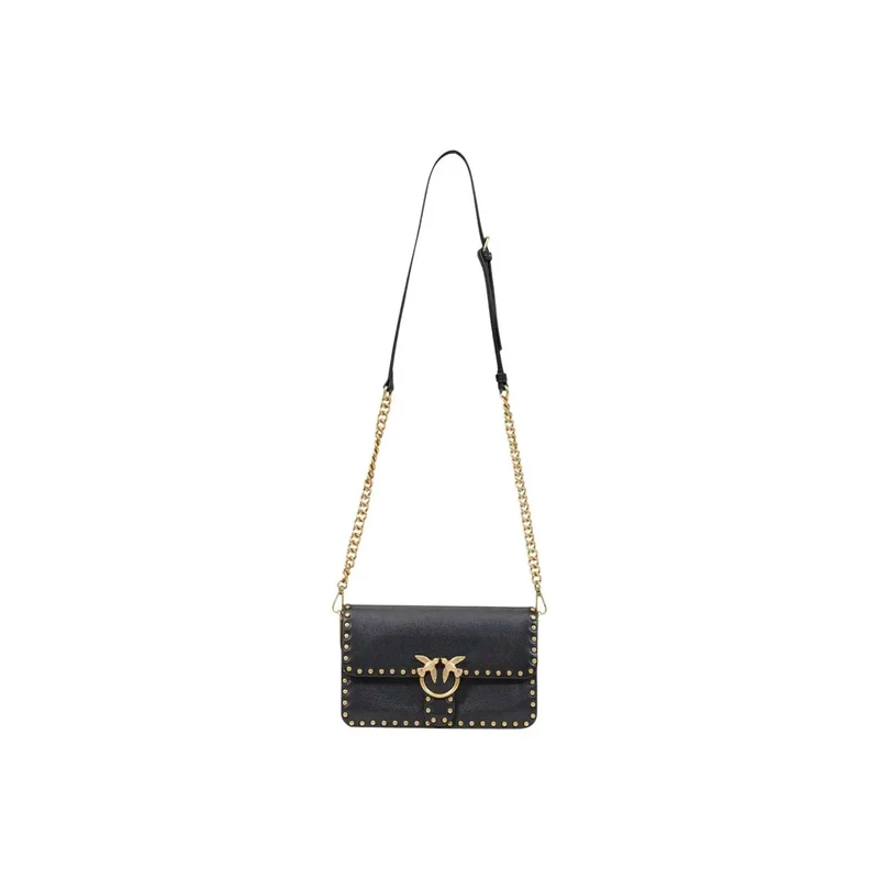 Pinko Schwarze Damen-Ledertasche mit Nieten, klein, B 27 cm